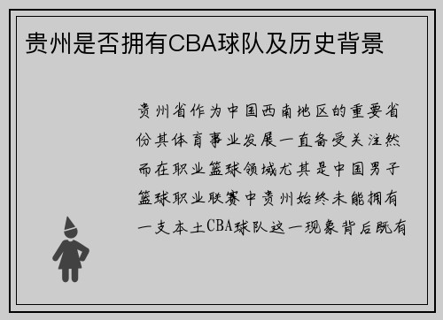 贵州是否拥有CBA球队及历史背景